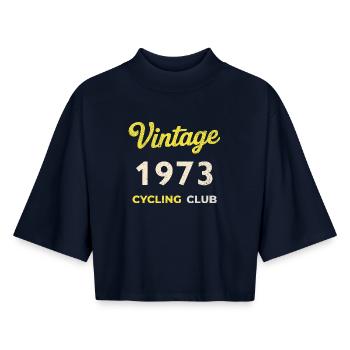 Millésime 1973 – Année de naissance rétro du Cycling Club - T-shirt femme coupe boxy recyclé manches mi-longues Stanley/Stella - marine - Devant - AI Model Female 172 light (172cm)