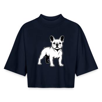 French Bulldog Standing Portrait - Boxy Women's Recycled 1/2 Sleeved T-Shirt by Stanley/Stella - navy - Front - AI Model Female 172 light (172cm)