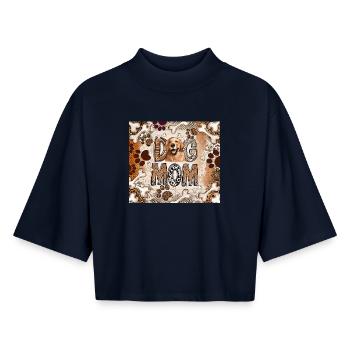 Chien Maman Imprimé Léopard - T-shirt femme coupe boxy recyclé manches mi-longues Stanley/Stella - marine - Devant - AI Model Female 172 light (172cm)