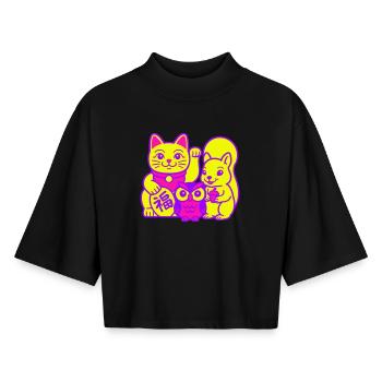 Lucky Cat with Friends - Boxy Women's Recycled 1/2 Sleeved T-Shirt by Stanley/Stella - black - Front - AI Model Female 172 light (172cm)