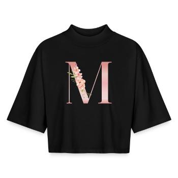 M pastellrosa Blumen - Boxy Frauen Recyceltes 1/2 Sleeved T-Shirt by Stanley/Stella - Schwarz - Vorne - AI Model Female 172 light (172cm)