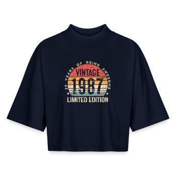 Cadeaux d’anniversaire Édition Limitée Vintage 1987 - T-shirt femme coupe boxy recyclé manches mi-longues Stanley/Stella - marine - Devant - AI Model Female 172 light (172cm)