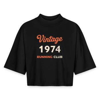 Idée de cadeau d’anniversaire vintage du club de course de course 1974 - T-shirt femme coupe boxy recyclé manches mi-longues Stanley/Stella - noir - Devant - AI Model Female 172 light (172cm)