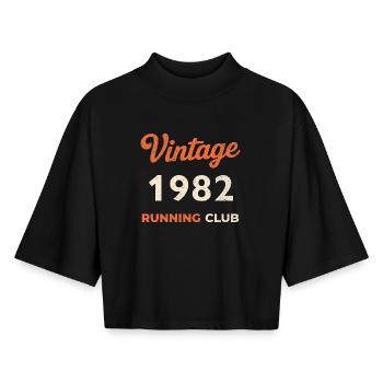 Idée de cadeau d’anniversaire vintage du Running Club 1982 - T-shirt femme coupe boxy recyclé manches mi-longues Stanley/Stella - noir - Devant - AI Model Female 172 light (172cm)