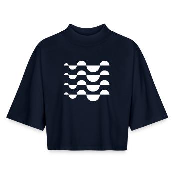Wellenstreifen-Mosaik - Boxy Frauen Recyceltes 1/2 Sleeved T-Shirt by Stanley/Stella - Navy - Vorne - AI Model Female 172 light (172cm)