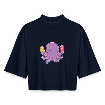 Octopus - Boxy Women's Recycled 1/2 Sleeved T-Shirt by Stanley/Stella - navy - Front - AI Model Female 172 light (172cm)