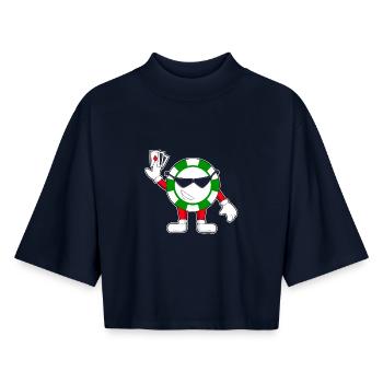 Poker Poker Jetons Cartes de poker - T-shirt femme coupe boxy recyclé manches mi-longues Stanley/Stella - marine - Devant - AI Model Female 172 light (172cm)