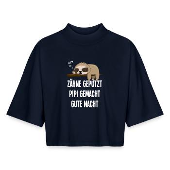 Zähne Geputzt Gute Nacht Faultier Schlafshirt - Boxy Frauen Recyceltes 1/2 Sleeved T-Shirt by Stanley/Stella - Navy - Vorne - AI Model Female 172 light (172cm)