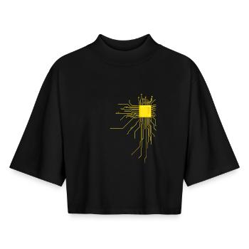 platine Core cpu Computer Nerd Programmierer admin - Boxy Frauen Recyceltes 1/2 Sleeved T-Shirt by Stanley/Stella - Schwarz - Vorne - AI Model Female 172 light (172cm)