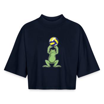 Frog Volleyball Player Volleyball - Boxy Women's Recycled 1/2 Sleeved T-Shirt by Stanley/Stella - navy - Front - AI Model Female 172 light (172cm)