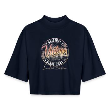 2001 Year of birth Birthday Vintage - Boxy Women's Recycled 1/2 Sleeved T-Shirt by Stanley/Stella - navy - Front - AI Model Female 172 light (172cm)