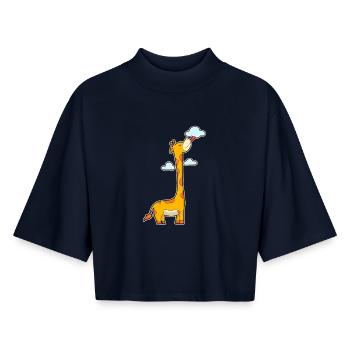 Giraffe Wolken - Boxy Frauen Recyceltes 1/2 Sleeved T-Shirt by Stanley/Stella - Navy - Vorne - AI Model Female 172 light (172cm)