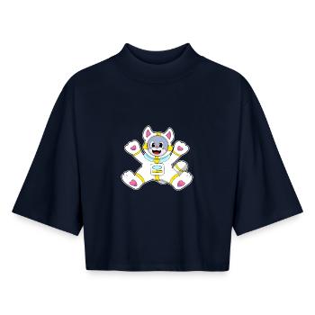 Katze Astronaut Weltraum - Boxy Frauen Recyceltes 1/2 Sleeved T-Shirt by Stanley/Stella - Navy - Vorne - AI Model Female 172 light (172cm)