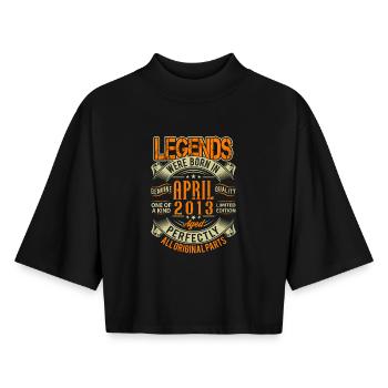 Légende d’anniversaire d’avril 2013 - T-shirt femme coupe boxy recyclé manches mi-longues Stanley/Stella - noir - Devant - AI Model Female 172 light (172cm)