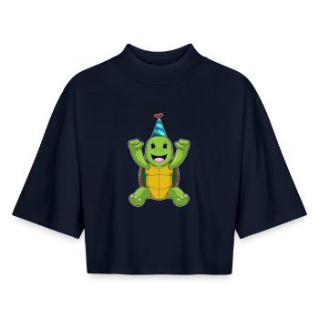 Schildkröte Geburtstag Partyhut - Boxy Frauen Recyceltes 1/2 Sleeved T-Shirt by Stanley/Stella - Navy - Vorne - AI Model Female 172 light (172cm)