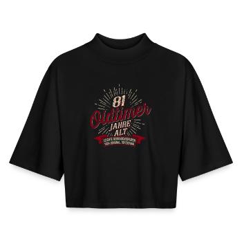 81. Geburtstag Oldtimer - Boxy Frauen Recyceltes 1/2 Sleeved T-Shirt by Stanley/Stella - Schwarz - Vorne - AI Model Female 172 light (172cm)