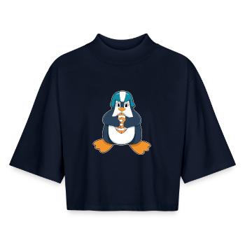 Penguin American Football Sports - Boxy Women's Recycled 1/2 Sleeved T-Shirt by Stanley/Stella - navy - Front - AI Model Female 172 light (172cm)