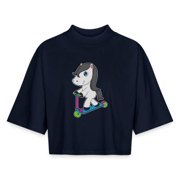 Scooter à cheval - T-shirt femme coupe boxy recyclé manches mi-longues Stanley/Stella - marine - Devant - AI Model Female 172 light (172cm)