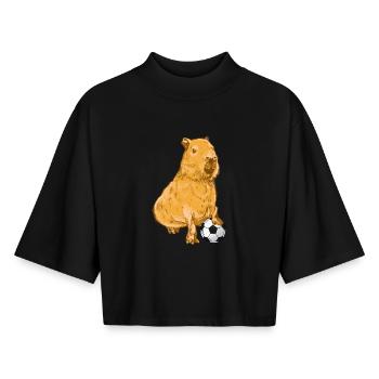 Capybara Football - Boxy Women's Recycled 1/2 Sleeved T-Shirt by Stanley/Stella - black - Front - AI Model Female 172 light (172cm)