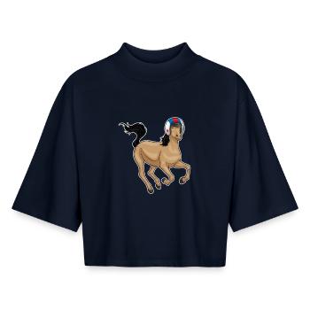 Courses hippiques - T-shirt femme coupe boxy recyclé manches mi-longues Stanley/Stella - marine - Devant - AI Model Female 172 light (172cm)