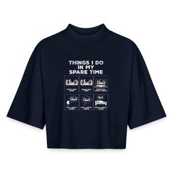 Choses dans mon temps libre Anime Otaku Cadeau - T-shirt femme coupe boxy recyclé manches mi-longues Stanley/Stella - marine - Devant - AI Model Female 172 light (172cm)