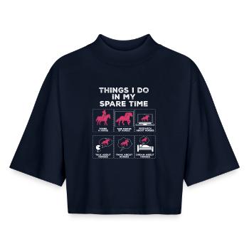 Choses dans mon temps libre Équitation Chevaux Équitation - T-shirt femme coupe boxy recyclé manches mi-longues Stanley/Stella - marine - Devant - AI Model Female 172 light (172cm)