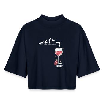 Friday Wine Time – Drink & Repeat Humor - Boxy Frauen Recyceltes 1/2 Sleeved T-Shirt by Stanley/Stella - Navy - Vorne - AI Model Female 172 light (172cm)