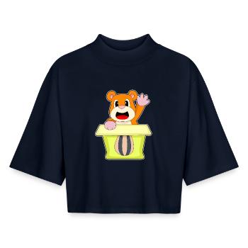 Boîte à hamsters - T-shirt femme coupe boxy recyclé manches mi-longues Stanley/Stella - marine - Devant - AI Model Female 172 light (172cm)