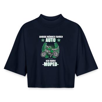 Moped Mopedfahrer Retro Mofa Zweitakt - Boxy Frauen Recyceltes 1/2 Sleeved T-Shirt by Stanley/Stella - Navy - Vorne - AI Model Female 172 light (172cm)