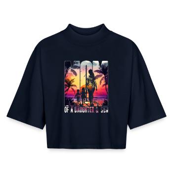 Mutter mit Tochter Sohn Muttertag Strand Mama Kind - Boxy Frauen Recyceltes 1/2 Sleeved T-Shirt by Stanley/Stella - Navy - Vorne - AI Model Female 172 light (172cm)