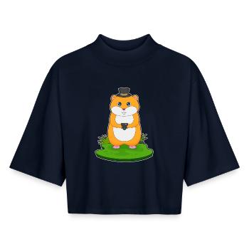 Hamster Photographe Appareil photo - T-shirt femme coupe boxy recyclé manches mi-longues Stanley/Stella - marine - Devant - AI Model Female 172 light (172cm)