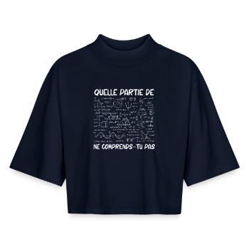 Maths Prof Humour Citations Drôles en Mathématique - T-shirt femme coupe boxy recyclé manches mi-longues Stanley/Stella - marine - Devant - AI Model Female 172 light (172cm)