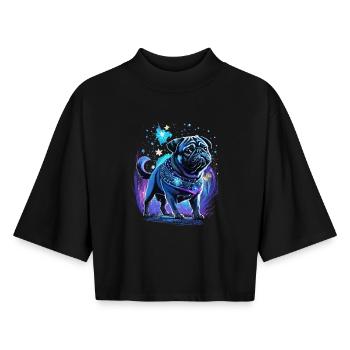 Chien carlin magique de minuit - T-shirt femme coupe boxy recyclé manches mi-longues Stanley/Stella - noir - Devant - AI Model Female 172 light (172cm)