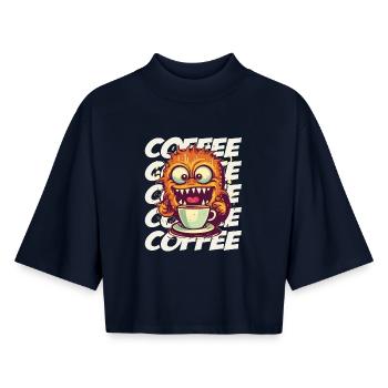 Kaffeemonster mit Schriftzug - Boxy Frauen Recyceltes 1/2 Sleeved T-Shirt by Stanley/Stella - Navy - Vorne - AI Model Female 172 light (172cm)