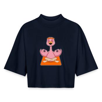 Flamingo Yoga Méditation de fitness - T-shirt femme coupe boxy recyclé manches mi-longues Stanley/Stella - marine - Devant - AI Model Female 172 light (172cm)
