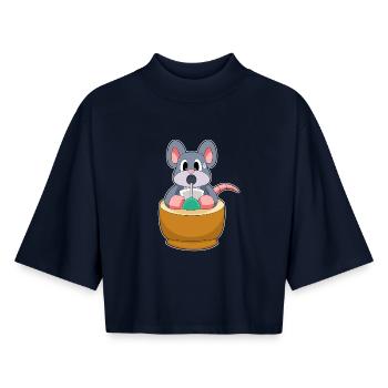 Bureau des boissons du secrétaire de la souris - T-shirt femme coupe boxy recyclé manches mi-longues Stanley/Stella - marine - Devant - AI Model Female 172 light (172cm)
