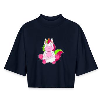 Einhorn Yoga Fitness Meditation - Boxy Frauen Recyceltes 1/2 Sleeved T-Shirt by Stanley/Stella - Navy - Vorne - AI Model Female 172 light (172cm)