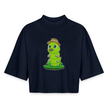 Chapeau chenille - T-shirt femme coupe boxy recyclé manches mi-longues Stanley/Stella - marine - Devant - AI Model Female 172 light (172cm)