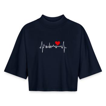 Hannover Skyline Herzschlag Fan Liebe Hannöversch - T-shirt femme coupe boxy recyclé manches mi-longues Stanley/Stella - marine - Devant - AI Model Female 172 light (172cm)