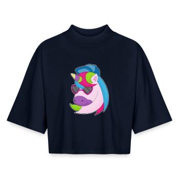 Lunettes de soleil licorne - T-shirt femme coupe boxy recyclé manches mi-longues Stanley/Stella - marine - Devant - AI Model Female 172 light (172cm)