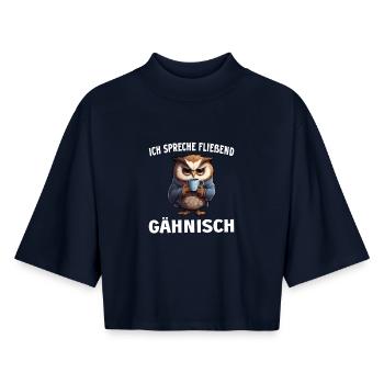 Lustiger Eule Kaffee Kaffeeliebhaber Eulen Spruch - Boxy Frauen Recyceltes 1/2 Sleeved T-Shirt by Stanley/Stella - Navy - Vorne - AI Model Female 172 light (172cm)