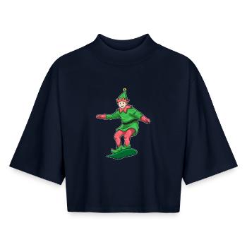 Elf Weihnachten Snowboard - Boxy Frauen Recyceltes 1/2 Sleeved T-Shirt by Stanley/Stella - Navy - Vorne - AI Model Female 172 light (172cm)