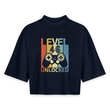 Level 46 freigeschaltet Lustiger Videospieler 46. Geburtstag - Boxy Frauen Recyceltes 1/2 Sleeved T-Shirt by Stanley/Stella - Navy - Vorne - AI Model Female 172 light (172cm)