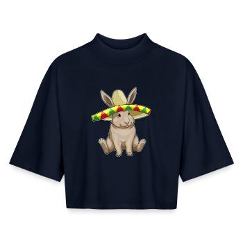 Sombrero de lapin - T-shirt femme coupe boxy recyclé manches mi-longues Stanley/Stella - marine - Devant - AI Model Female 172 light (172cm)