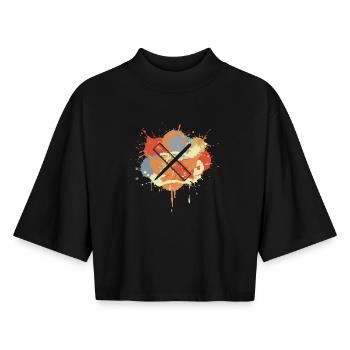 Vintage Pen and Ruler - Boxy Women's Recycled 1/2 Sleeved T-Shirt by Stanley/Stella - black - Front - AI Model Female 172 light (172cm)