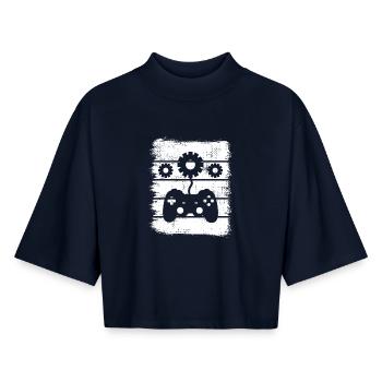 Conception de jeux - T-shirt femme coupe boxy recyclé manches mi-longues Stanley/Stella - marine - Devant - AI Model Female 172 light (172cm)
