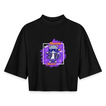 Coole Katze mit Sonnenbrille. Meow - Boxy Frauen Recyceltes 1/2 Sleeved T-Shirt by Stanley/Stella - Schwarz - Vorne - AI Model Female 172 light (172cm)
