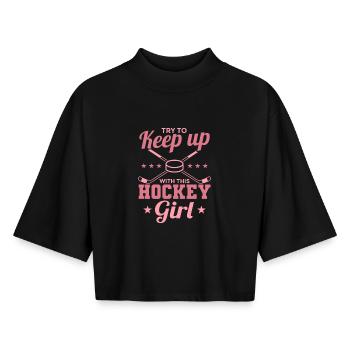 Essayez de suivre cette fille de hockey - T-shirt femme coupe boxy recyclé manches mi-longues Stanley/Stella - noir - Devant - AI Model Female 172 light (172cm)