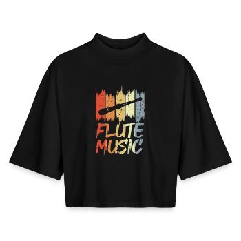 Musique de flûte vintage - T-shirt femme coupe boxy recyclé manches mi-longues Stanley/Stella - noir - Devant - AI Model Female 172 light (172cm)