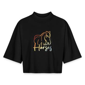 I Like Horses - Boxy Women's Recycled 1/2 Sleeved T-Shirt by Stanley/Stella - black - Front - AI Model Female 172 light (172cm)